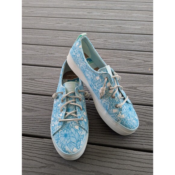 Sperry Crest Vibe Platform Sneaker Women sz 12 Blue Tropical Cushion Hawaiian - Picture 1 of 11